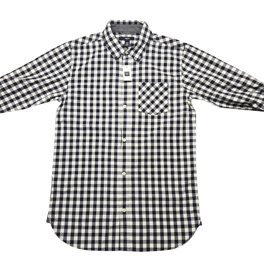GapKids Shirt Boys 13-14 Years Blue Check Button-Up Long Sleeve Pocket